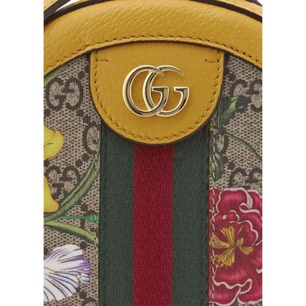 GUCCI Ophidia Gg Flora Round Beige/Ebony Canvas Shoulder Bag - Picture 6 of 6
